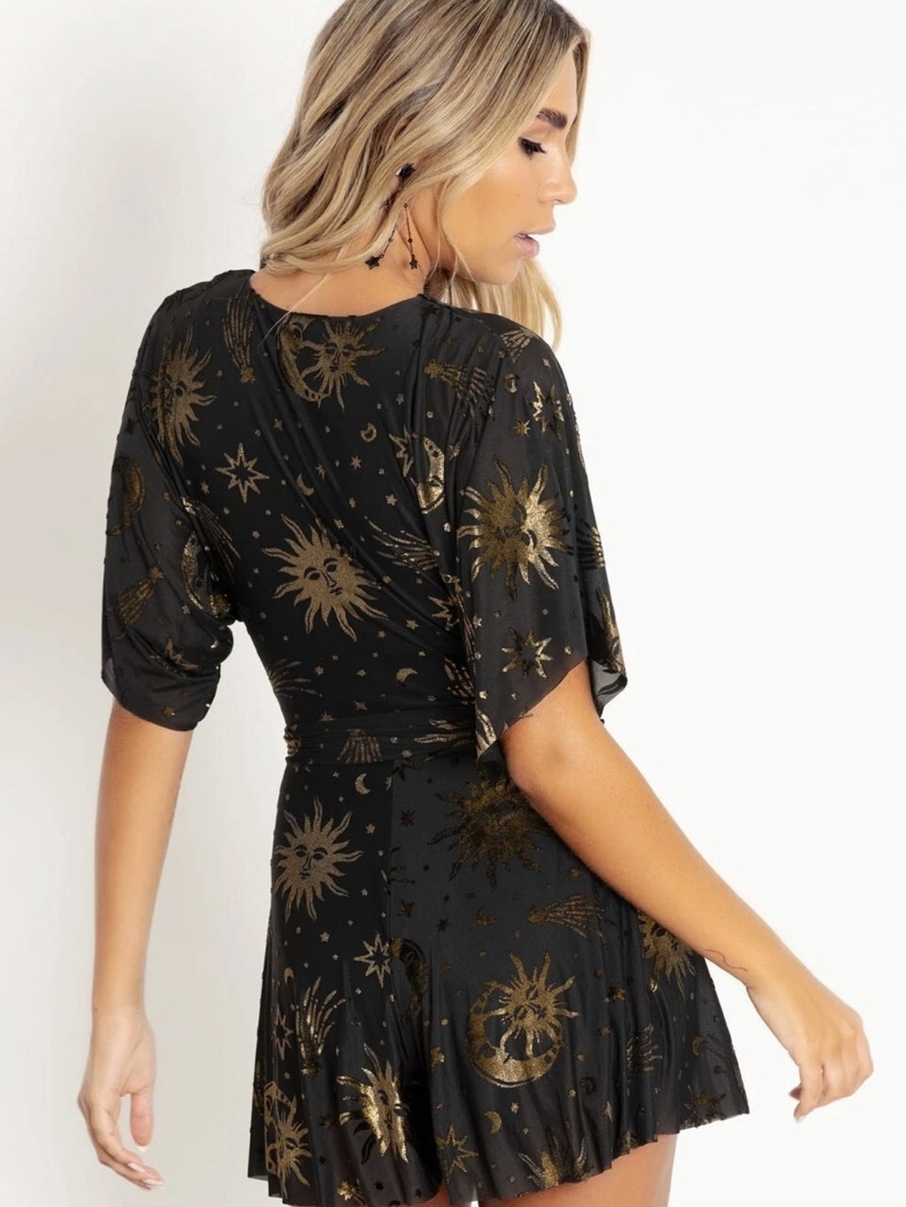BlackMilk Burned Velvet Sun & Moon Gold Kimono Playsuit ✨ Limited - Picture 2 of 7